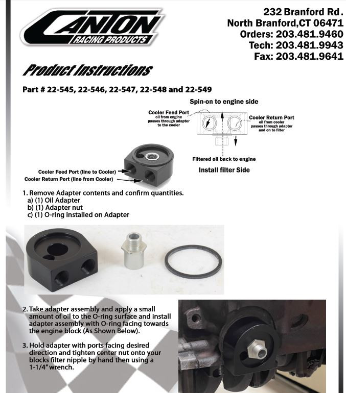 Canton Racing Products 22-546 Oil Cooler Adapter